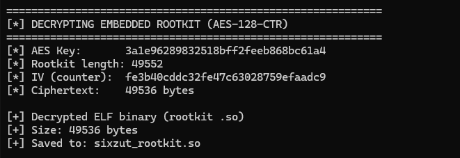 JITTERLYが内部に埋め込まれたルートキットを復号して展開する処理を示した逆コンパイル結果